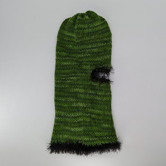 Green Multitone Fairy Grunge Fuzzy Knitted Handmade Balaclava Winter Hat - Picture 5 of 8